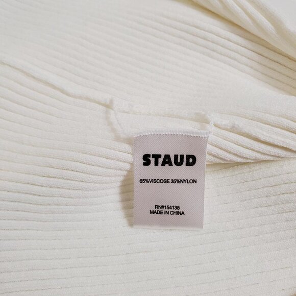 STAUD Womens Cargo Colorblock Cardigan Small Ribbed Stretchy White Beige Buttons - Picture 10 of 11